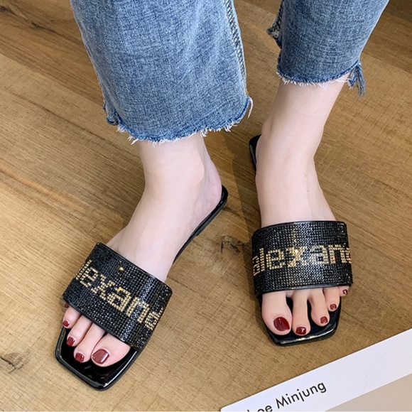 black bling bling rhinestone sandals - Picture 4 of 7